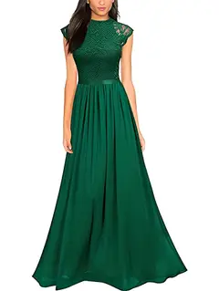 A-Line/Princess Jewel Neck Sleeveless Floor-Length Bridesmaid Dresses with Lace — view 1