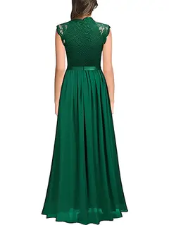 A-Line/Princess Jewel Neck Sleeveless Floor-Length Bridesmaid Dresses with Lace — view 2