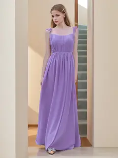 A-Line/Princess Square Neck Sleeveless Floor-Length Bridesmaid Dresses with Ruffles — view 1