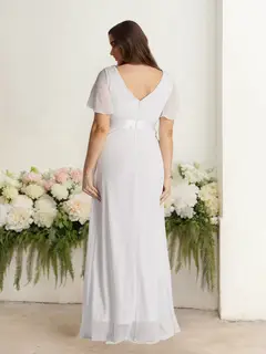 A-Line/Princess Deep V-Neck Short Sleeves Floor-Length Plus Size Bridesmaid Dresses with Ruffles — view 4