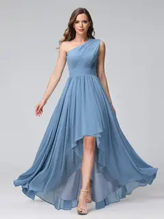 A-Line/Princess One-Shoulder Sleeveless Asymmetrical Bridemaid Dresses with Pockets — view 1