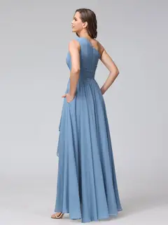 A-Line/Princess One-Shoulder Sleeveless Asymmetrical Bridemaid Dresses with Pockets — view 2