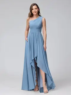 A-Line/Princess One-Shoulder Sleeveless Asymmetrical Bridemaid Dresses with Pockets — view 4