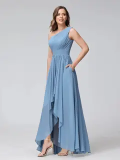 A-Line/Princess One-Shoulder Sleeveless Asymmetrical Bridemaid Dresses with Pockets — view 5