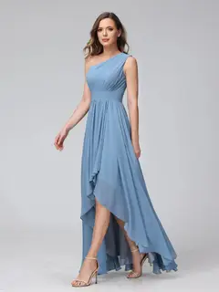 A-Line/Princess One-Shoulder Sleeveless Asymmetrical Bridemaid Dresses with Pockets — view 6