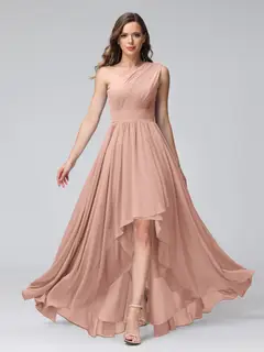 A-Line/Princess One-Shoulder Sleeveless Asymmetrical Bridemaid Dresses with Pockets — view 7