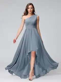 A-Line/Princess One-Shoulder Sleeveless Asymmetrical Bridemaid Dresses with Pockets — view 8