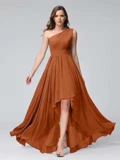 A-Line/Princess One-Shoulder Sleeveless Asymmetrical Bridemaid Dresses with Pockets — view 9