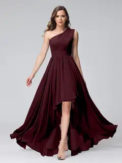 A-Line/Princess One-Shoulder Sleeveless Asymmetrical Bridemaid Dresses with Pockets — view 12