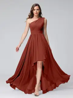 A-Line/Princess One-Shoulder Sleeveless Asymmetrical Bridemaid Dresses with Pockets — view 13