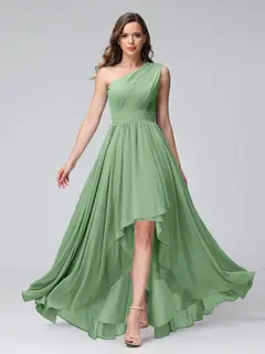 A-Line/Princess One-Shoulder Sleeveless Asymmetrical Bridemaid Dresses with Pockets — view 16