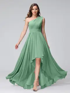 A-Line/Princess One-Shoulder Sleeveless Asymmetrical Bridemaid Dresses with Pockets — view 17