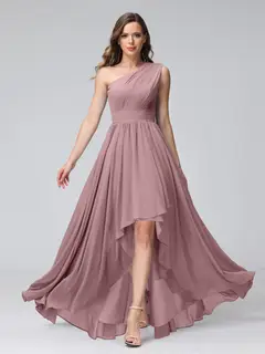 A-Line/Princess One-Shoulder Sleeveless Asymmetrical Bridemaid Dresses with Pockets — view 31