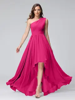 A-Line/Princess One-Shoulder Sleeveless Asymmetrical Bridemaid Dresses with Pockets — view 34