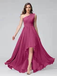 A-Line/Princess One-Shoulder Sleeveless Asymmetrical Bridemaid Dresses with Pockets — view 35