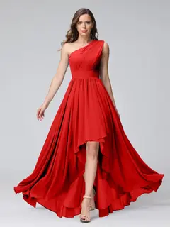 A-Line/Princess One-Shoulder Sleeveless Asymmetrical Bridemaid Dresses with Pockets — view 36