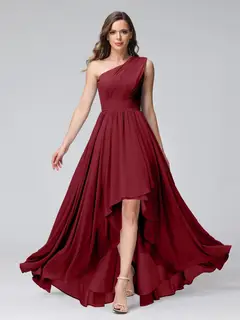 A-Line/Princess One-Shoulder Sleeveless Asymmetrical Bridemaid Dresses with Pockets — view 37