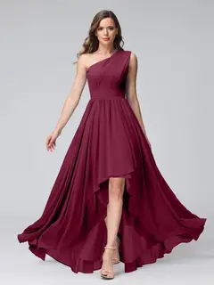 A-Line/Princess One-Shoulder Sleeveless Asymmetrical Bridemaid Dresses with Pockets — view 38