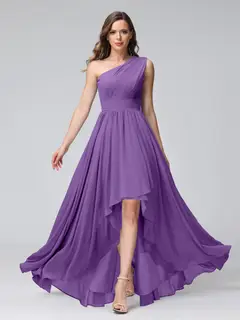 A-Line/Princess One-Shoulder Sleeveless Asymmetrical Bridemaid Dresses with Pockets — view 42