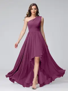 A-Line/Princess One-Shoulder Sleeveless Asymmetrical Bridemaid Dresses with Pockets — view 44