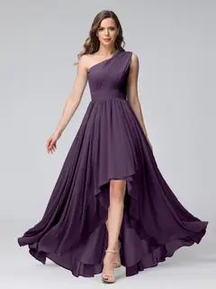 A-Line/Princess One-Shoulder Sleeveless Asymmetrical Bridemaid Dresses with Pockets — view 46