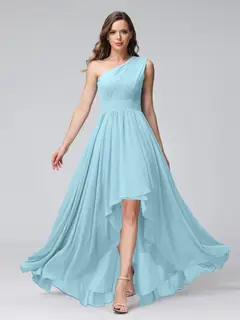A-Line/Princess One-Shoulder Sleeveless Asymmetrical Bridemaid Dresses with Pockets — view 49