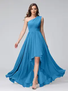 A-Line/Princess One-Shoulder Sleeveless Asymmetrical Bridemaid Dresses with Pockets — view 53