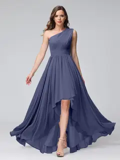 A-Line/Princess One-Shoulder Sleeveless Asymmetrical Bridemaid Dresses with Pockets — view 57