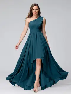 A-Line/Princess One-Shoulder Sleeveless Asymmetrical Bridemaid Dresses with Pockets — view 58