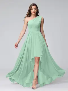 A-Line/Princess One-Shoulder Sleeveless Asymmetrical Bridemaid Dresses with Pockets — view 61