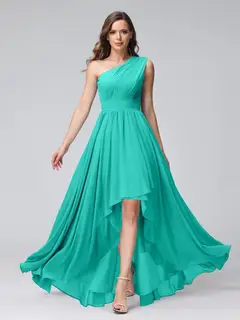 A-Line/Princess One-Shoulder Sleeveless Asymmetrical Bridemaid Dresses with Pockets — view 63