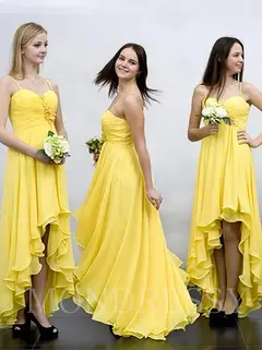 A-Line/Princess Sleeveless Spaghetti Straps Chiffon Asymmetrical Bridesmaid Dresses for Women — view 1