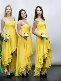 A-Line/Princess Sleeveless Spaghetti Straps Chiffon Asymmetrical Bridesmaid Dresses for Women — view 2