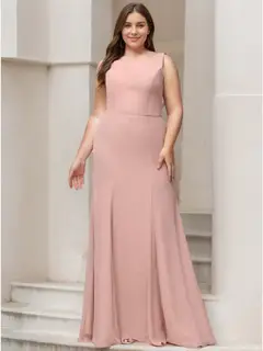A-Line/Princess Boat Neck Sleeveless Floor-Length Plus Size Bridesmaid Dresses — view 1