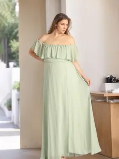 A-Line/Princess Off-the-Shoulder Floor-Length Plus Size Chiffon Bridesmaid Dresses with Ruffles — view 1