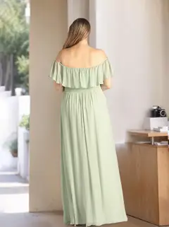 A-Line/Princess Off-the-Shoulder Floor-Length Plus Size Chiffon Bridesmaid Dresses with Ruffles — view 2