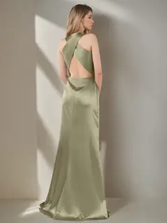 A-Line/Princess V-Neck Sleeveless Asymmetrical Bridesmaid Dresses with Split Side & Ruffles — view 2