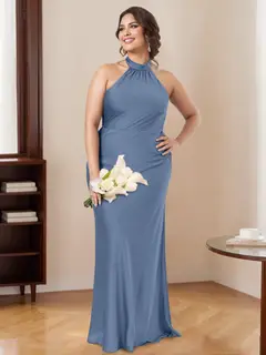 Mermaid/Trumpet Halter Sleeveless Floor-Length Bridesmaid Dresses — view 3