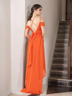 A-Line/Princess Spaghetti Straps Sleeveless Asymmetrical Unique Bridesmaid Dresses with Ruffles — view 2