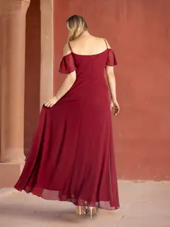 A Line/Princess Spaghetti Straps Sleeveless Floor-Length Chiffon Plus Size Bridesmaid Dresses with Split Side — view 2