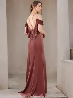 A-Line/Princess Spaghetti Straps Velvet Floor-Length Bridesmaid Dresses — view 2