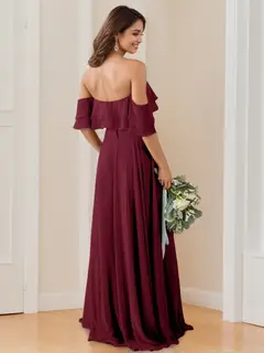 A-Line/Princess Off-the-Shoulder Neck Floor-Length Bridesmaid Dresses with Ruched — view 2