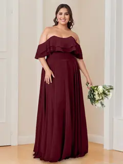 A-Line/Princess Off-the-Shoulder Neck Floor-Length Bridesmaid Dresses with Ruched — view 3