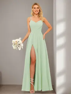 A-Line/Princess Chiffon Square Neckline Sleeveless Floor-Length Bridesmaid Dresses — view 1