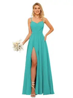 A-Line/Princess Chiffon Square Neckline Sleeveless Floor-Length Bridesmaid Dresses — view 2