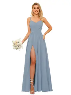 A-Line/Princess Chiffon Square Neckline Sleeveless Floor-Length Bridesmaid Dresses — view 3