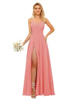 A-Line/Princess Chiffon Square Neckline Sleeveless Floor-Length Bridesmaid Dresses — view 5
