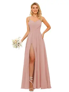 A-Line/Princess Chiffon Square Neckline Sleeveless Floor-Length Bridesmaid Dresses — view 9