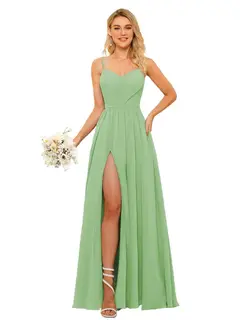 A-Line/Princess Chiffon Square Neckline Sleeveless Floor-Length Bridesmaid Dresses — view 11