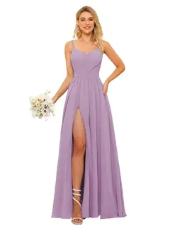 A-Line/Princess Chiffon Square Neckline Sleeveless Floor-Length Bridesmaid Dresses — view 13